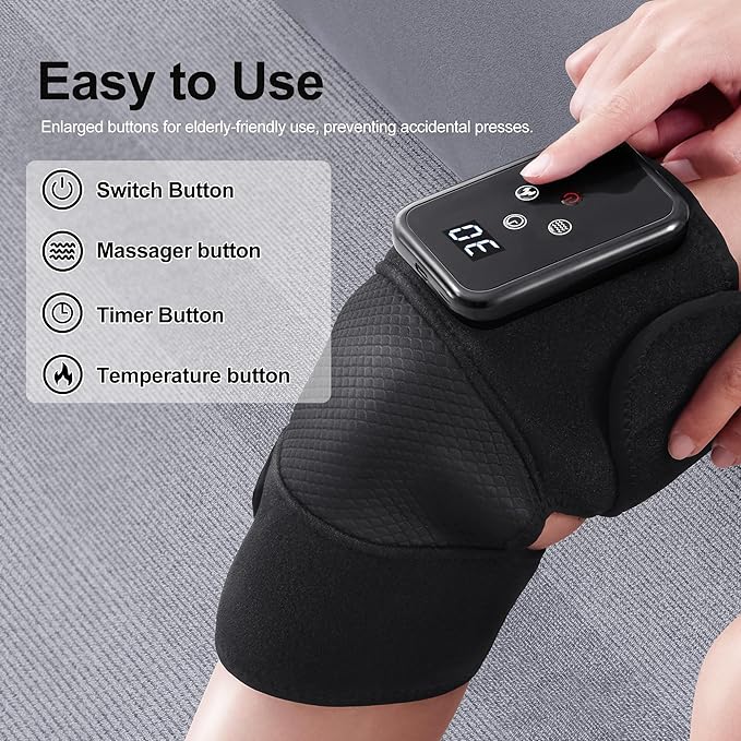 Knee Massager with Heat Vibration for Pain ReliefElectric Heated Knee Bracewith 6 Heat Levels and 9 Massage ModeGift for Both Men and Women（Black Pair）