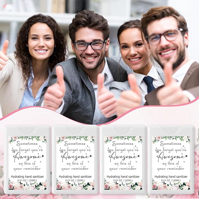 24 Pack Travel Size Hand Sanitizer Spray Bulk Employee Appreciation Week Gift Mini Motivational Thank You Gift Hydrating Pocket Sprays Gifts for International Women Day Gifts(WhiteThank)