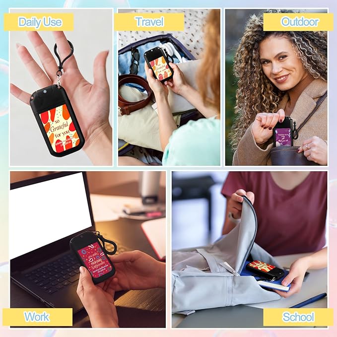 Frienda 24 Set Travel Size Hand Sanitizer Spray Bulk Portable Power Mist Thank You Mini Hand Sanitizer Employee Appreciation Day Gifts for Teacher Coworker Team Women's Day (KeychainBlack)