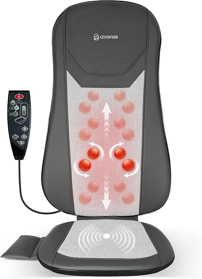 COMFIER Shiatsu Full Back Massager for Chair with Heat with 2 Shiatsu SpeedsHeated Chair Massage Pad with SpotSeat CushionNeck Massagerfor Home Office useGifts for Women Men Mom Dad