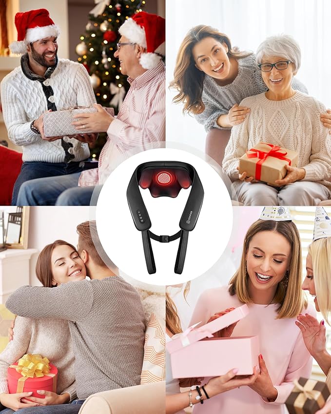 COMFIER Shiatsu Neck Massager with Heat - Cordless 4D Neck and Shoulder Massager for Pain Relief Deep Tissue Graphene Heating Trapezius Muscle Relaxer Massage Pillow Black