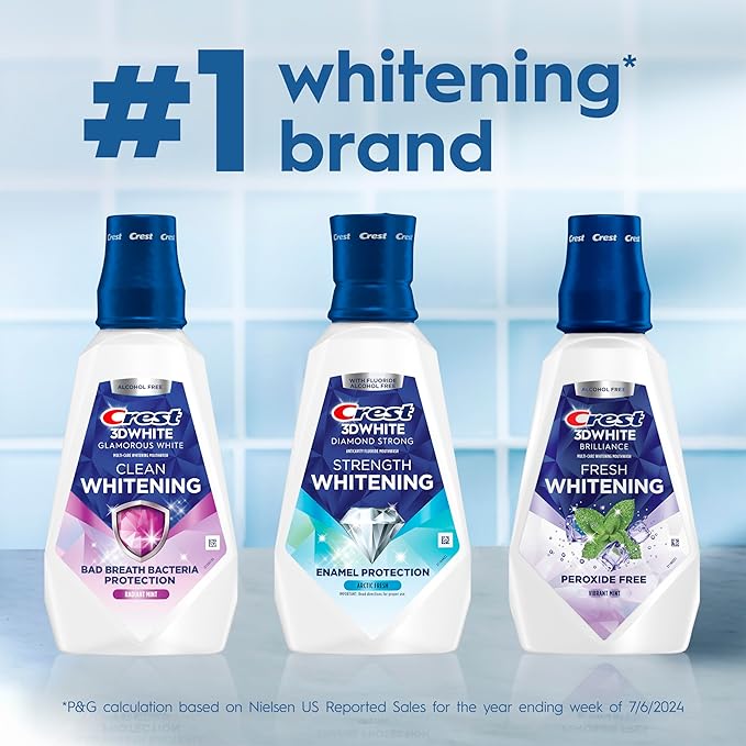 Crest 3D White Brilliance Whitening Mouthwash Alcohol Free Clean Mint 1L (33.7 fl oz) Pack of 6