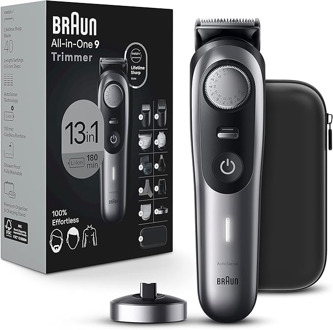 Braun Series 9 All-in-One Multi Grooming Kit for Men 13-in-1 Beard Trimmer Body Groomer Hair Clipper and Manscaping for Face &amp Body 9440