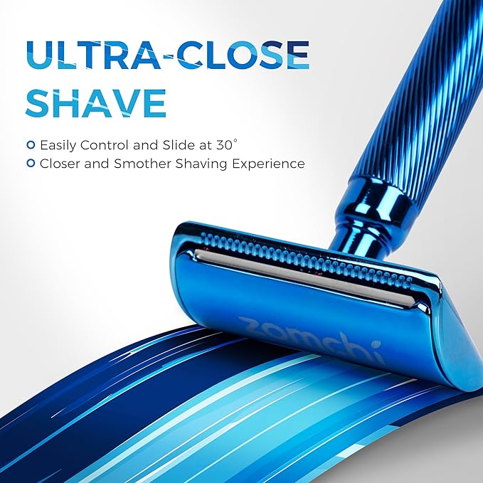 Double Edge Safety Razor with Razor Stand with 100 Counts Safety Razor Blades for Shaving and Razor Blade Bank