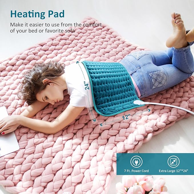 Heating pad for Back/Shoulder/Neck/Leg Pain Relief Heating Pads for Period Cramps 6 Fast Heating Settings Auto-Off Machine Washable Birthday Gifts for Women Mom Extra Large 12x24 Blue