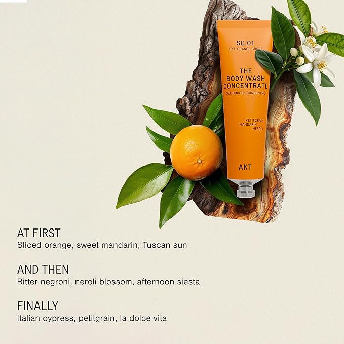 AKT The Body Wash Concentrate 3.4 Fl Oz Natural Shower Gel with Skin-Balancing Prebiotics Body Wash Women &amp Men with Olive Squalane &amp Vitamin E Sc.01 Orange Grove All Genders