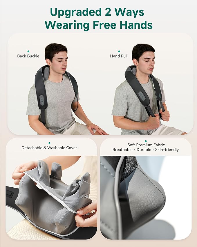 Snailax Neck Massager for Pain Relief Deep Tissue Neck Massage with Heat Cordless Massager for Back and Shoulder Pain Deep Kneading Back Massager Gift for Mom Dad