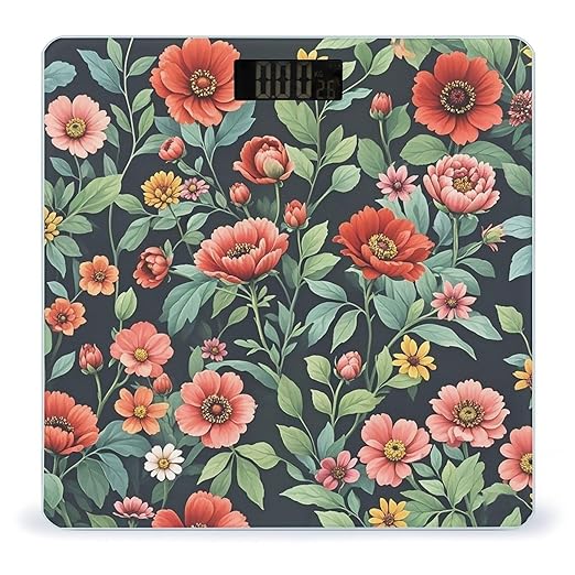 Lots of Flowers Scale for Body Weight Highly Accurate Digital Bathroom Body Scale Digital Bathroom Scales for People Anti-Slip Large LCD Display Smart Scales