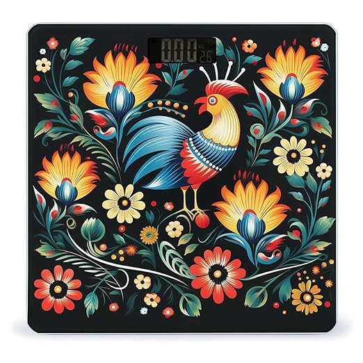Polish Folk Art Pattern Weight Scale Large Bathroom Scales Digital Weight with Bright LED Display Non Slip Automatic Weighing Scale Fashion Weighing Machine for Body