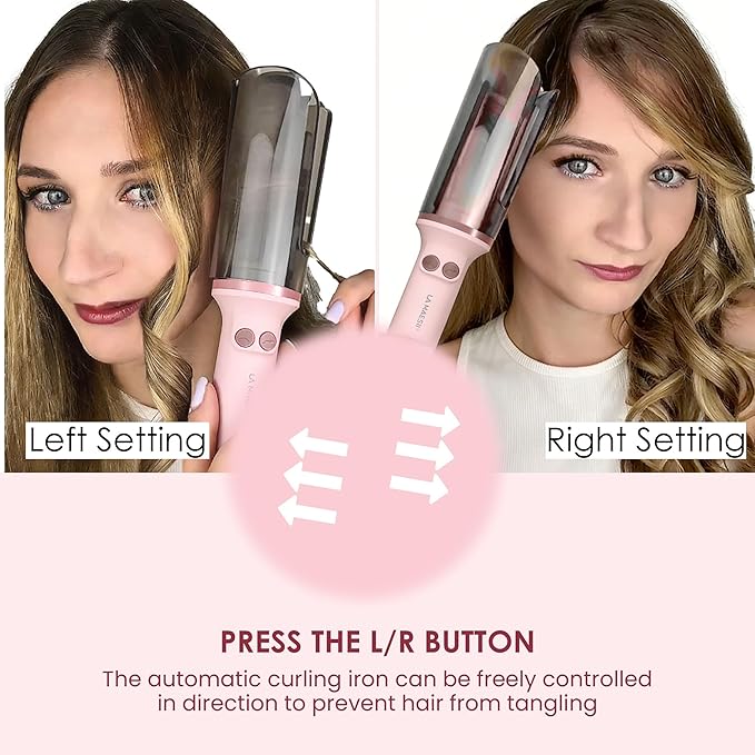 2PCS Automatic Curling Iron 1 Inch with 3 Temps Rotating Curling Iron 2-Way Rotation Hair Curler Ionic Ceramic Coating Anti-Scald &amp Tangle Auto Shut-Off for Hair Styling (Pink) (Pink*2PCS)