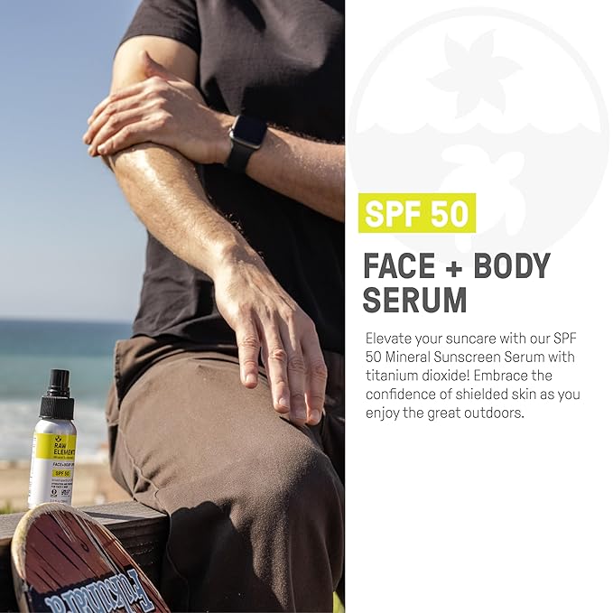 Raw Elements Face + Body Serum SPF 50 All-Natural Mineral Sunscreen - Reef Safe Water Resistant Broad Spectrum UVA/UVB Protection Safe For All Ages Travel Size 2oz (Pack of 2)