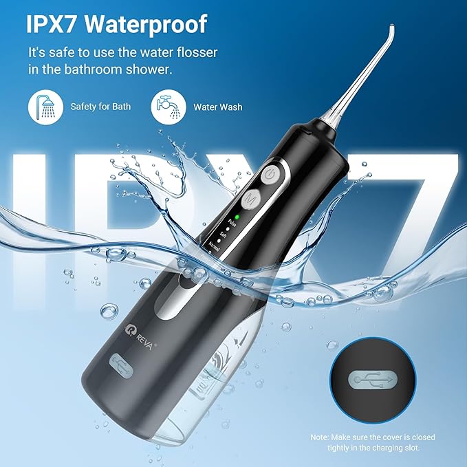 Cordless Oral Irrigator Water Flosser for Teeth Gums &amp Braces - 4 Modes 300ML Tank 360° Rotatable Nozzle IPX7 Waterproof USB Rechargeable 2000mAh Battery for Home &amp Travel (M149 Pro - Bla