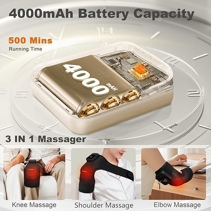 KingPavonini Cordless Knee Massager for Pain Relief Newly 4 Motors Vibration 5 Heat Levels 6 Massage Modes Knee Heating Pad for Knee Pain Heated Knee Massager Brace for Mom Dad (Black 2.0)