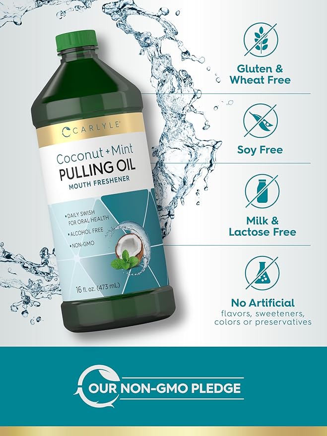 Carlyle Coconut and Mint Pulling Oil | 16 fl oz (Pack of 2) | For Teeth and Gums | Alcohol Free &amp Non-GMO