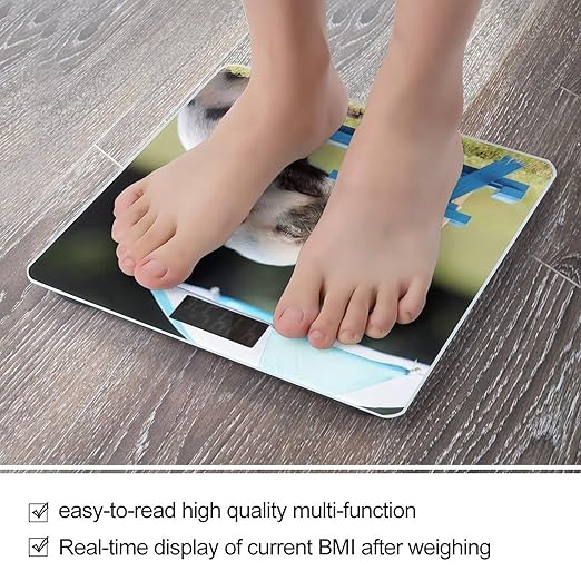 Pigs Eating Ice Cream Scale for Body Weight Anti-Slip Sturdy Tempered Glass Weighing Machine Highly Digital Accurate Bright LCD Bathroom Scale for Household Gift