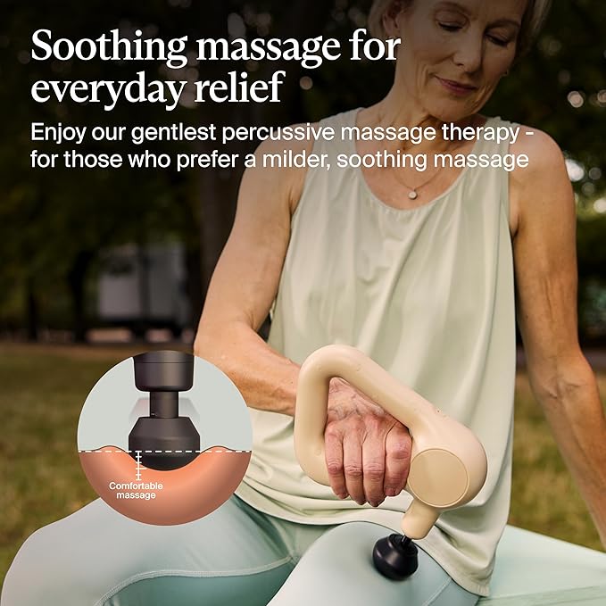 TheraGun Relief by Therabody - Easy-to-Use Comfortable &amp Light Handheld Percussion Massage Gun for Everyday Pain Relief Massage Therapy in Neck Back Leg Shoulder and Body (Sand)