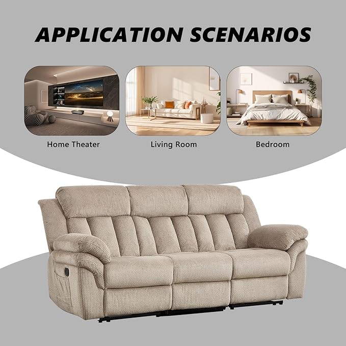 CANMOV Recliner Sofa Set Manual Reclining Sofa with Overstuffed Armrest for Living RoomBedroom FurnitureOffice3 Seat Light Brown