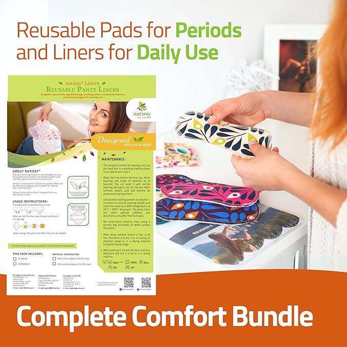 Organic Cotton Reusable Panty Liners for Women &amp Teens (Small 7-Pack) – 100% Breathable &amp High-Temp Washable Cloth Panty Liners for Vaginal Discharge only – Gentle on Skin Stay Fresh &amp Dr