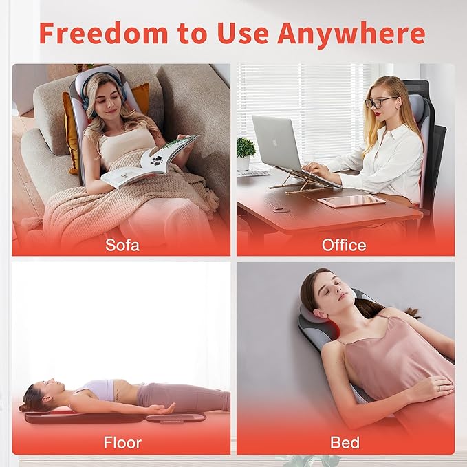 Shiatsu Back Massager with Heat &amp Cooling Kneading Rolling Vibration Chair Massager for Deep Tissue Pain Relief Massage Chair Pad for Home &amp Office
