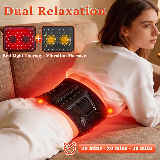 Red Light Therapy Belt for Body Cordless Red Light Therapy Wrap with Heat &amp Vibration 660nm &amp 850nm Light Modes 3 Heating Levels 5000mAh Battery Timer for Waist Back Belly Comfort