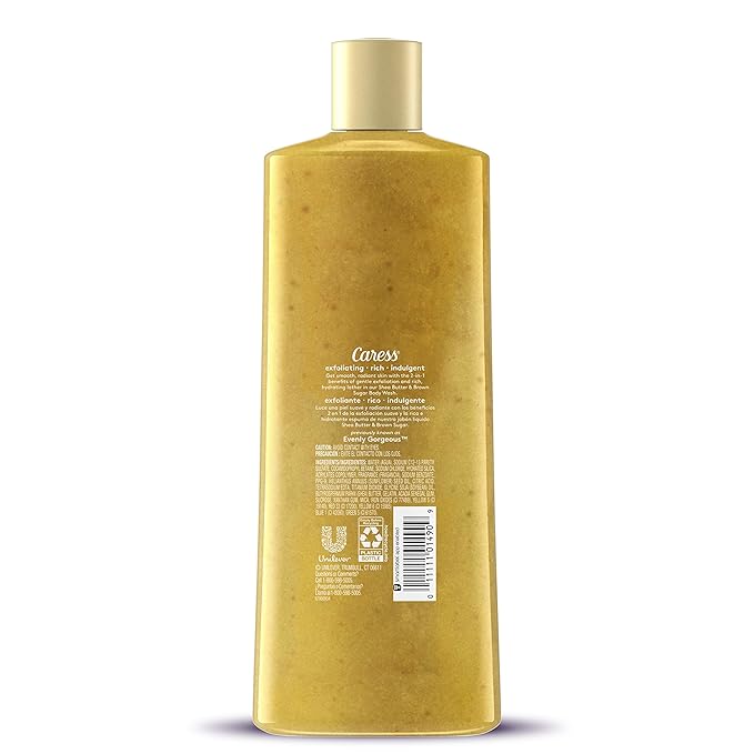 Caress Exfoliating Body Wash for Everyday Use Shea Butter &amp Brown Sugar 18 oz (Pack of 3)