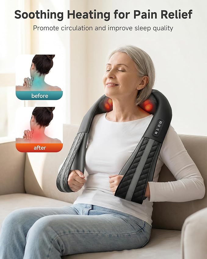 Snailax Cordless Neck Massager with Heat Shiatsu Neck Back Massager for Pain Relief Deep Tissue 4D Kneading Shoulder Massager Pillow for Shoulder Leg Rechargeable Massage Gifts for Mom Dad