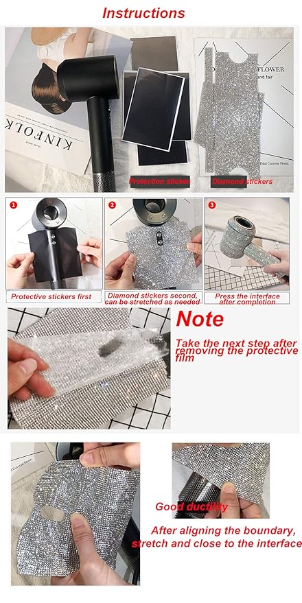 Bright Diamond Sticker Decals for Dyson Supersonic Hair Dryer HD01 HD03 HD07 HD08 HD15(Pure Diamond)