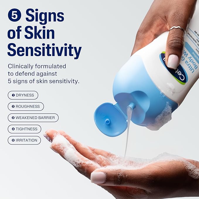 Cetaphil Ultra Gentle Body Wash For Dry to Normal Sensitive Skin 16.9oz Pack of 3 Aloe Vera Vitamin B5 Hypoallergenic Paraben Free Fragrance Free Dermatologist Tested