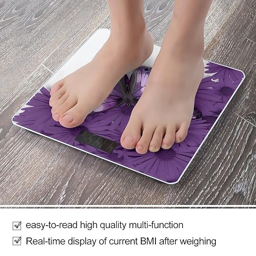 Purple Butterfly Bathroom Scale Large LCD Backlight Display Digital Scale Rounded Corners Body Scales Automatic Power On/Off Bathroom Scales for Home Bedrooms