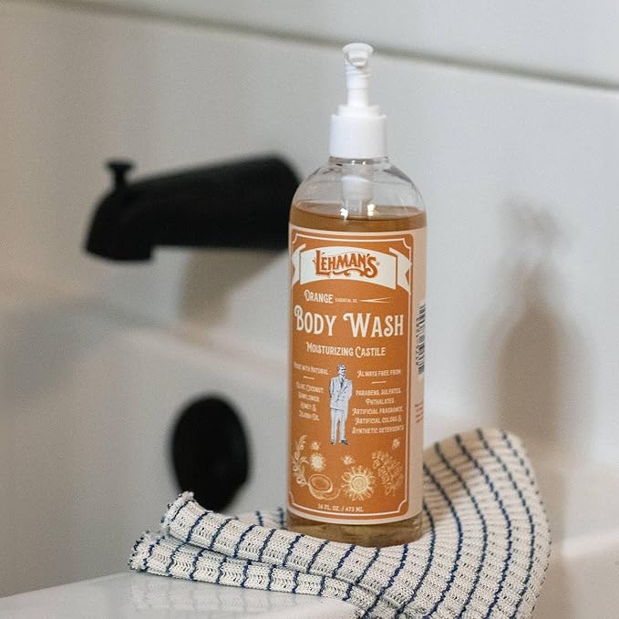 Lehman's Castile Moisturizing Body Wash All Natural Liquid Soap Gently Cleanses Hands Body and Hair 16 fl oz Orange