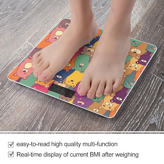 Colorful Bears Bathroom Scale for Body Weight LCD Display Digital Bathroom Scale Tempered Glass Bathroom Weight Scales Fashion Smart Scales for Home Bedroom 400 Lb