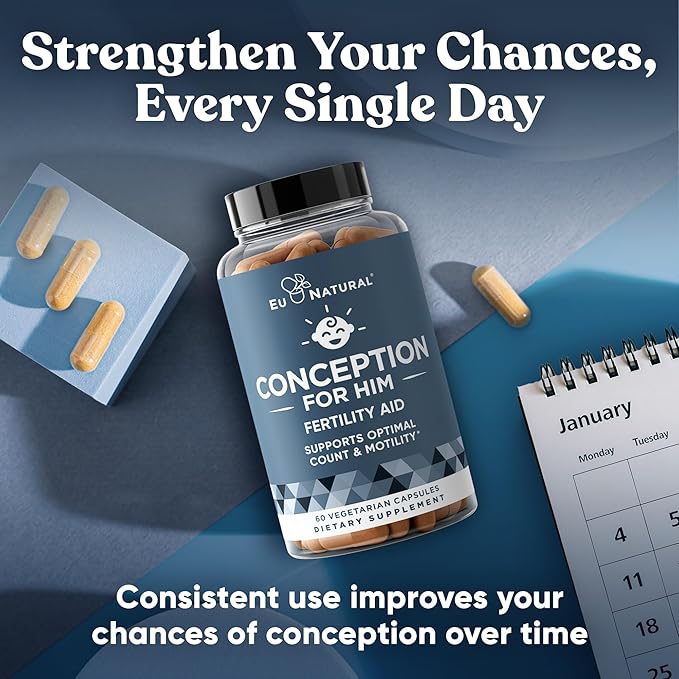 Eu Natural Conception for Him - Male Fertility Supplements with Ashwagandha Folate &amp Zinc - Sperm Count Motility &amp Strength Support - Fertility Support for Men 60 Vegetarian Capsules