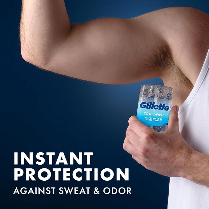 Gillette Antiperspirant and Deodorant for Men 72hr Clinical Strength Sweat &amp Odor Protection Long Lasting Freshness Anti-White Mark Technology Clear Gel Cool Wave Scent 3.8 oz (Pack of 4)