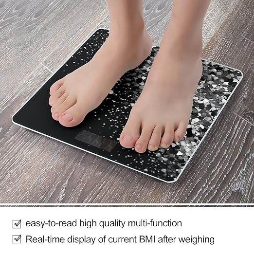 Black White Glitter Bathroom Scale Weight Scale for Body WeightHighly Accurate Digital Weighing Machine Clear LED Display Digital Bathroom Body Scale 400lb/182kg