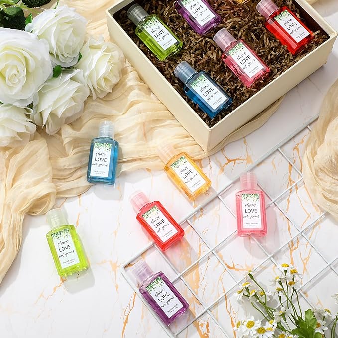 Frienda 24 Pack Wedding Favor Mini Hand Sanitizer Bulk Travel Size 1oz Bridal Shower Favor Share Love Not Germs Scented Hand Sanitizer Greenery Thank You Gifts for Guest Baby Shower Mother Party