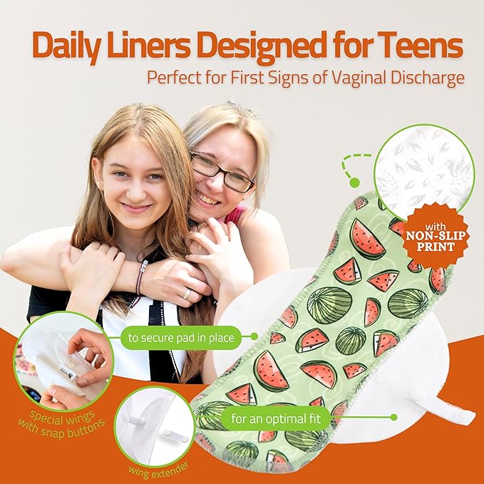 Non-Slip Organic Cotton Reusable Panty Liners for Teen Girls (Small 7-Pack) - 100% Breathable &amp High-Temp Washable Cloth Panty Liners for Vaginal Discharge - Gentle on Skin Stay Fresh &amp Dry