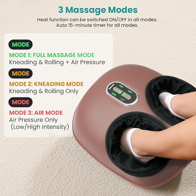 Nekteck Shiatsu Foot Massager with Heat 2026 Upgraded Air Compression Electric Heated Feet Massage for Neuropathy Plantar Fasciitis Deep Kneading Therapy Improve Blood Circulation Size Up to US 13