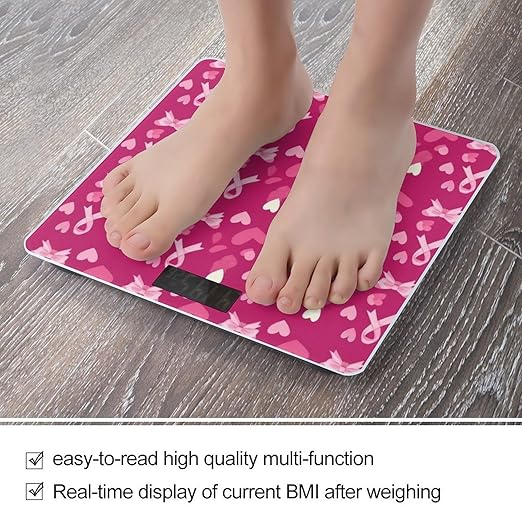 Smart Scale for Body Weight Automatic Switch Digital Bathroom Weighing Scale Love Heart Breast Cancer Awareness Ribbons