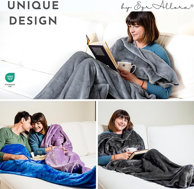Fleece Lightweight Foot Pocket Blanket -Patent Pending- Gamer Gift for Men Who Have Everything - Gifts for Men Who Wants Nothing and Elderly Dads (Fleece Silver Grey)