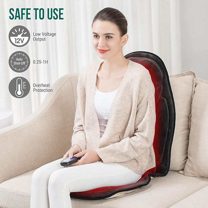 Snailax Back Massager with Heat Memory Foam Chair Massage Pad 5 Massage Modes &amp 2 Heat Settings Seat Massager for Office ChairHome Use