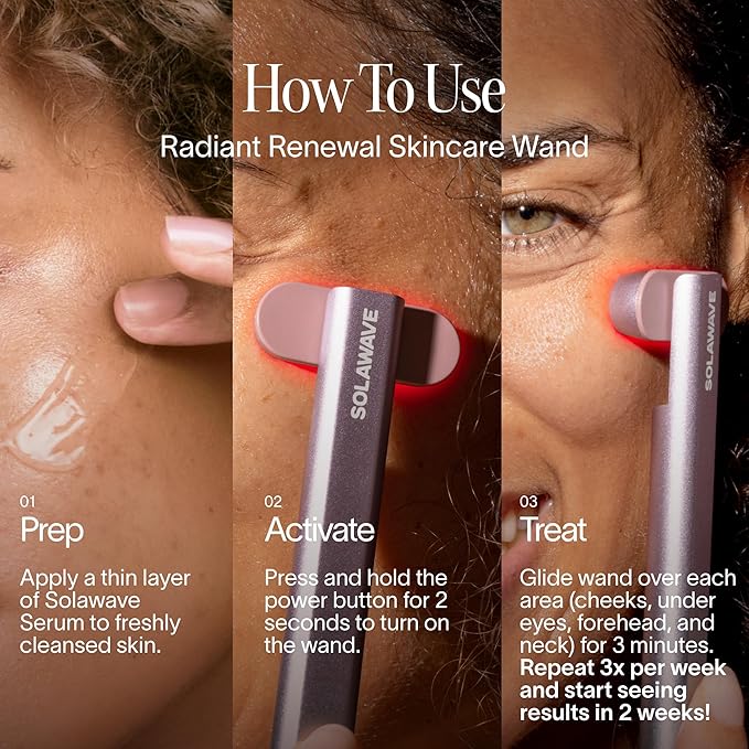 Solawave 4-in-1 Red Light Therapy Wand for Face &amp Neck | Beauty Device with Galvanic Current Massager &amp Warmth | Anti-Aging Wrinkle Reduction Skin Tightening Depuffing &amp Rejuvenation (