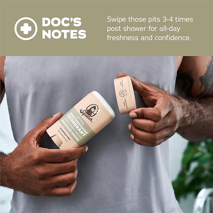 Dr. Squatch Natural Men’s Deodorant – Aluminum Free Natural Deodorant Men with Charcoal &amp Postbiotics for 72-Hour Odor Protection – Birchwood Breeze 2.65oz Stick (3-Pack)
