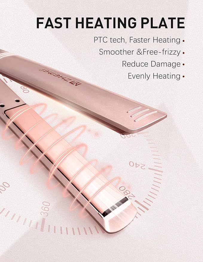 Hair Straightener 1 Inch Flat Iron Hair Straightener with LED Display Professional PTC Ceramic Negative Ion Hair Iron Dual Voltage for Women Hair Heats up to 446°F 6 Temps (Rosegold)