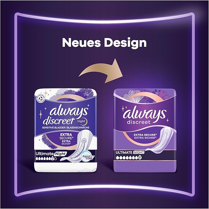 Always Discreet Ultimate Night Incontinence Pads for Women Pack of 8