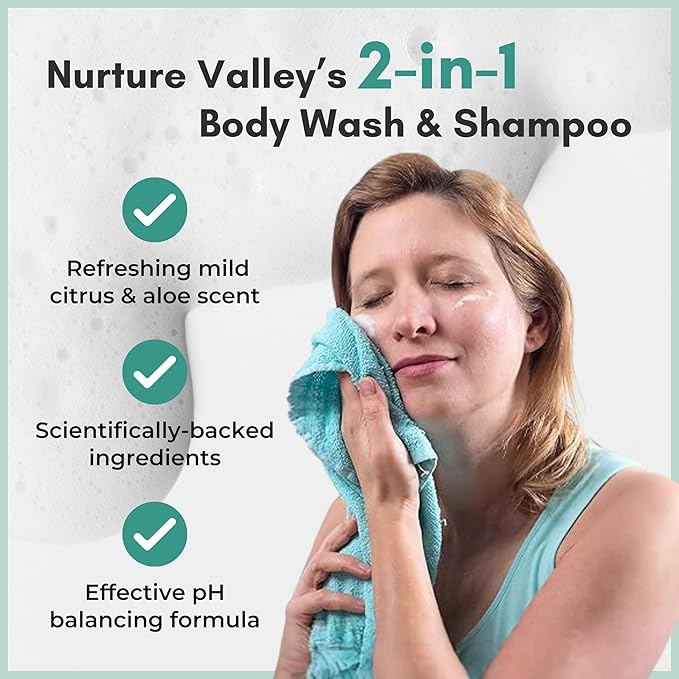 Nurture Rinse Free Body Wash &amp Shampoo w/Aloe | Hospital Grade Hair &amp Body Waterless Cleansing Foam | Women Camping Elderly &amp Hospital Patients | Shower Bath Hand Soap for Sensitive Dry