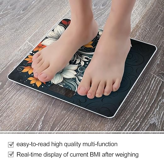 Novelty Boho Abstract Flowers Scale for Body Weight Highly Accurate Digital Bathroom Scale Sturdy Tempered Glass Weighing Scales with LCD Display Fashion Body Fat Smart Scales 400lb