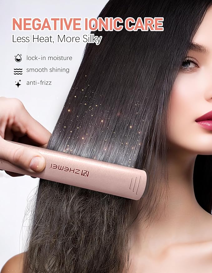 Hair Straightener 1 Inch Flat Iron Hair Straightener with LED Display Professional PTC Ceramic Negative Ion Hair Iron Dual Voltage for Women Hair Heats up to 446°F 6 Temps (Rosegold)