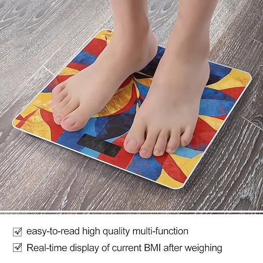 Abstract Art Leaves Weight ScaleClear LED Display Bathroom Digital Weighing ScaleTempered Glass Digital Bathroom Scale for Body Weight Capacity Up to 400 Lbs