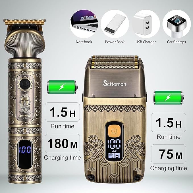 T-Blade Hair Trimmers &amp Electric Shavers for Men Foil Shaver Beard Trimmer Men's Grooming Kit with Triple Blades Cordless