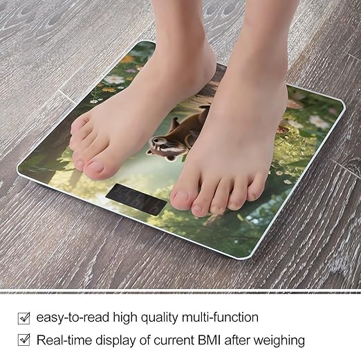 Forest Raccoon Weight Scale Cute Bathroom Scale for Body Highly Accurate Digital Weighing Machine for People Compact LCD Display Scales with Sturdy Toughened Glass Scales